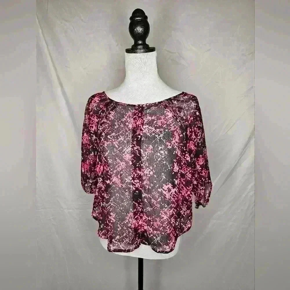 Pink and black lace transparent blouse